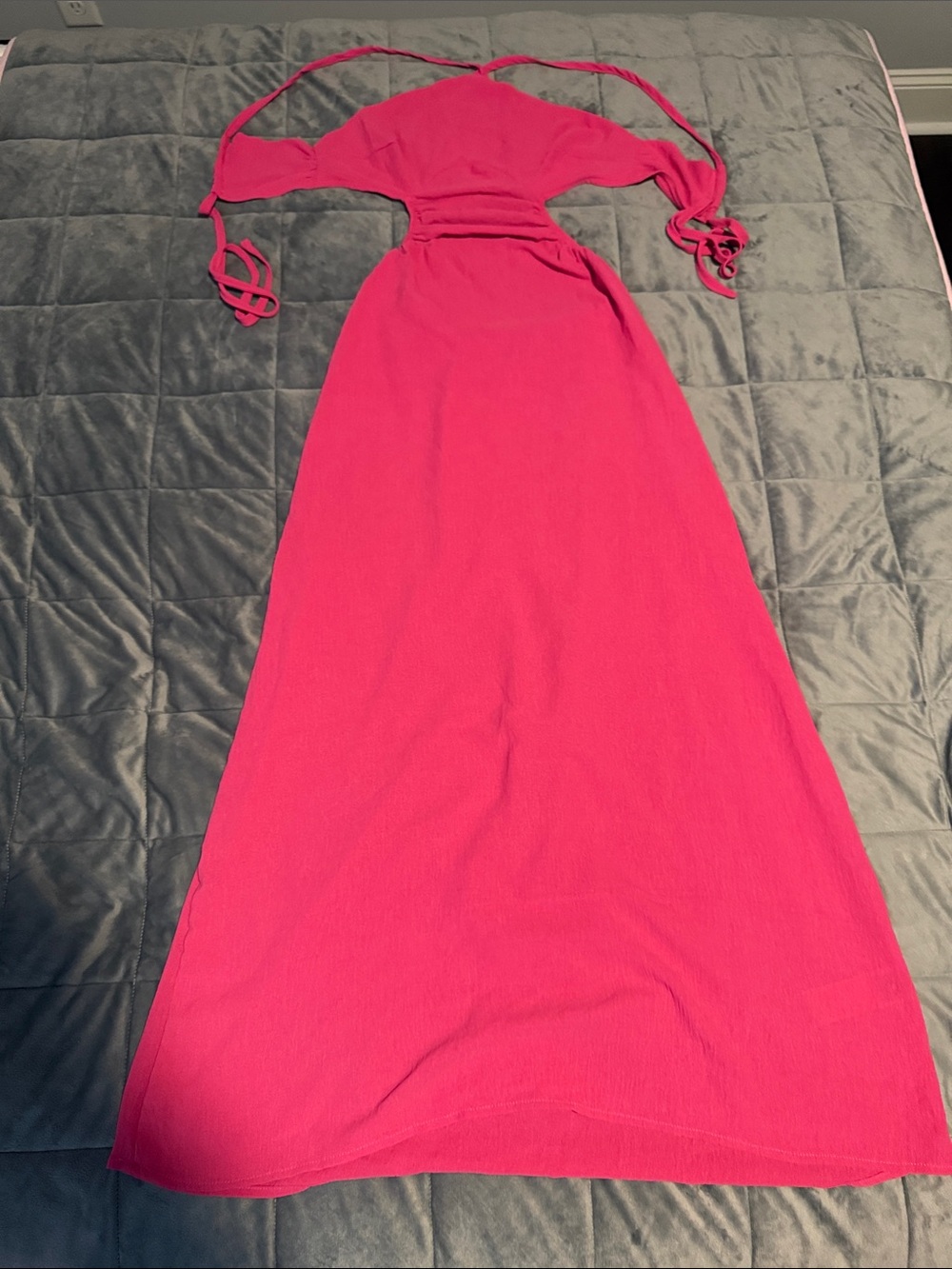 SHEIN Hot Pink Maxi Dress with Cutout and Halter Ties